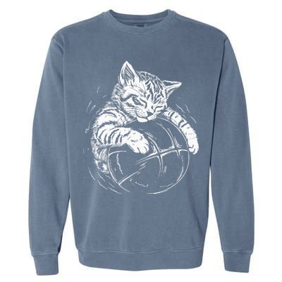 Cat Player Sleeping On A Basketball Kitties Pet Lover Garment-Dyed Sweatshirt