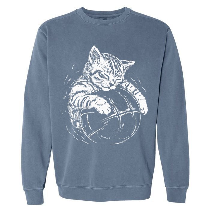 Cat Player Sleeping On A Basketball Kitties Pet Lover Garment-Dyed Sweatshirt