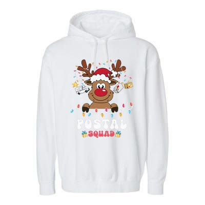 Christmas Postal Squad Postman Mail Delivery Cute Reindeer Garment-Dyed Fleece Hoodie