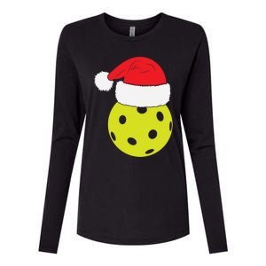 Christmas Pickleball Santa Hat Funny Pickle Ball Player Xmas Meaningful Gift Womens Cotton Relaxed Long Sleeve T-Shirt