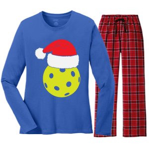 Christmas Pickleball Santa Hat Funny Pickle Ball Player Xmas Meaningful Gift Women's Long Sleeve Flannel Pajama Set 