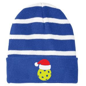 Christmas Pickleball Santa Hat Funny Pickle Ball Player Xmas Meaningful Gift Striped Beanie with Solid Band