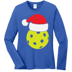 Christmas Pickleball Santa Hat Funny Pickle Ball Player Xmas Meaningful Gift Ladies Long Sleeve Shirt