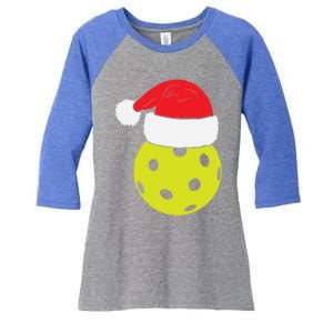 Christmas Pickleball Santa Hat Funny Pickle Ball Player Xmas Meaningful Gift Women's Tri-Blend 3/4-Sleeve Raglan Shirt