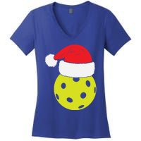 Christmas Pickleball Santa Hat Funny Pickle Ball Player Xmas Meaningful Gift Women's V-Neck T-Shirt