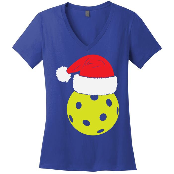 Christmas Pickleball Santa Hat Funny Pickle Ball Player Xmas Meaningful Gift Women's V-Neck T-Shirt