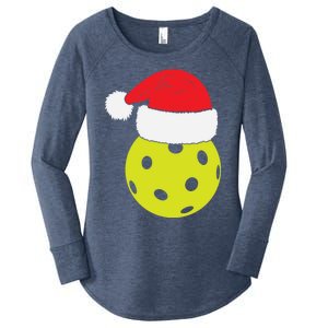 Christmas Pickleball Santa Hat Funny Pickle Ball Player Xmas Meaningful Gift Women's Perfect Tri Tunic Long Sleeve Shirt