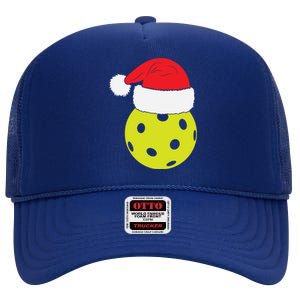 Christmas Pickleball Santa Hat Funny Pickle Ball Player Xmas Meaningful Gift High Crown Mesh Back Trucker Hat