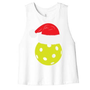 Christmas Pickleball Santa Hat Funny Pickle Ball Player Xmas Meaningful Gift Women's Racerback Cropped Tank