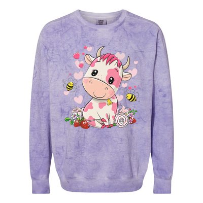 Cute Pink Strawberry Cow Print Kawaii Animal Colorblast Crewneck Sweatshirt