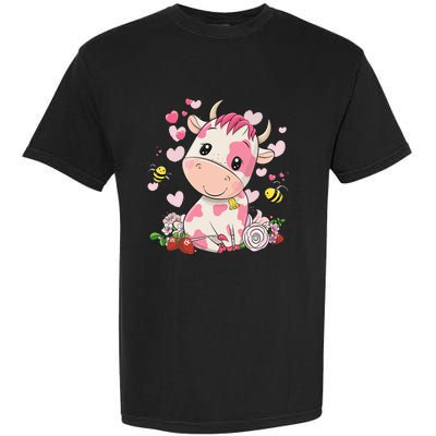 Cute Pink Strawberry Cow Print Kawaii Animal Garment-Dyed Heavyweight T-Shirt