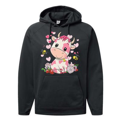 Cute Pink Strawberry Cow Print Kawaii Animal Performance Fleece Hoodie