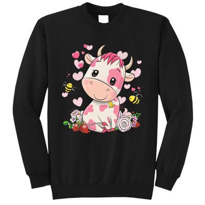 Cute Pink Strawberry Cow Print Kawaii Animal Sweatshirt