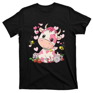 Cute Pink Strawberry Cow Print Kawaii Animal T-Shirt