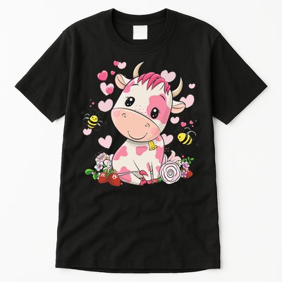 Cute Pink Strawberry Cow Print Kawaii Animal Tall T-Shirt