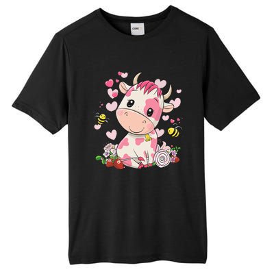 Cute Pink Strawberry Cow Print Kawaii Animal Tall Fusion ChromaSoft Performance T-Shirt