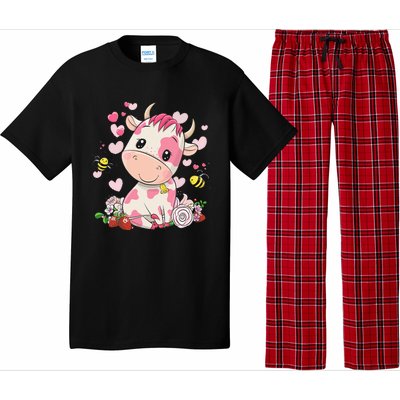 Cute Pink Strawberry Cow Print Kawaii Animal Pajama Set