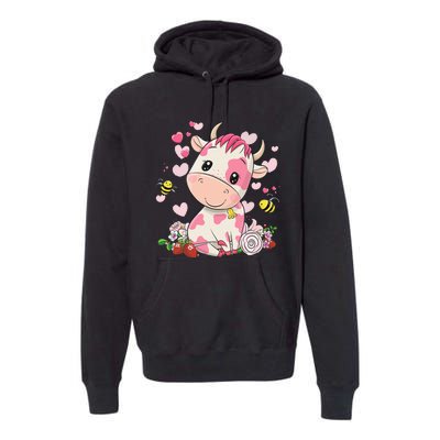 Cute Pink Strawberry Cow Print Kawaii Animal Premium Hoodie