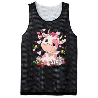 Cute Pink Strawberry Cow Print Kawaii Animal Mesh Reversible Basketball Jersey Tank