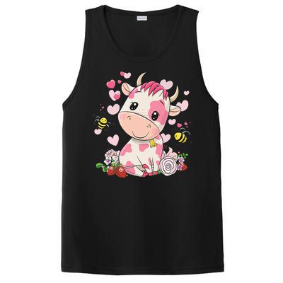 Cute Pink Strawberry Cow Print Kawaii Animal PosiCharge Competitor Tank