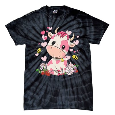 Cute Pink Strawberry Cow Print Kawaii Animal Tie-Dye T-Shirt