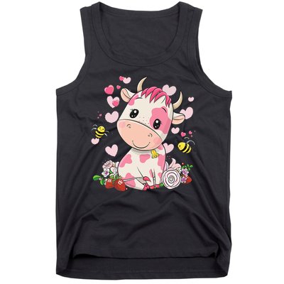 Cute Pink Strawberry Cow Print Kawaii Animal Tank Top