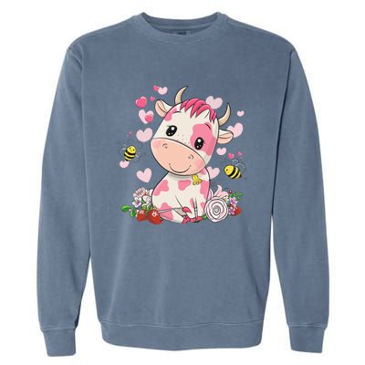 Cute Pink Strawberry Cow Print Kawaii Animal Garment-Dyed Sweatshirt