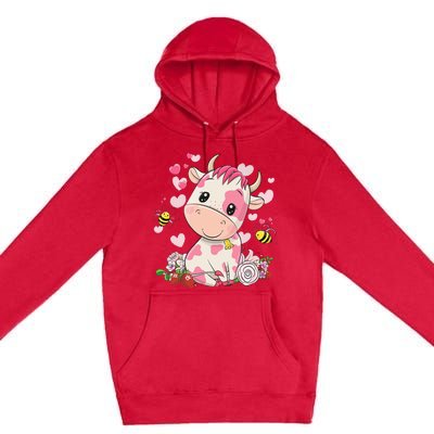 Cute Pink Strawberry Cow Print Kawaii Animal Premium Pullover Hoodie