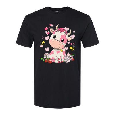 Cute Pink Strawberry Cow Print Kawaii Animal Softstyle CVC T-Shirt