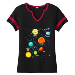 Colorful Planets Solar Systemss Boy Space Science Ladies Halftime Notch Neck Tee