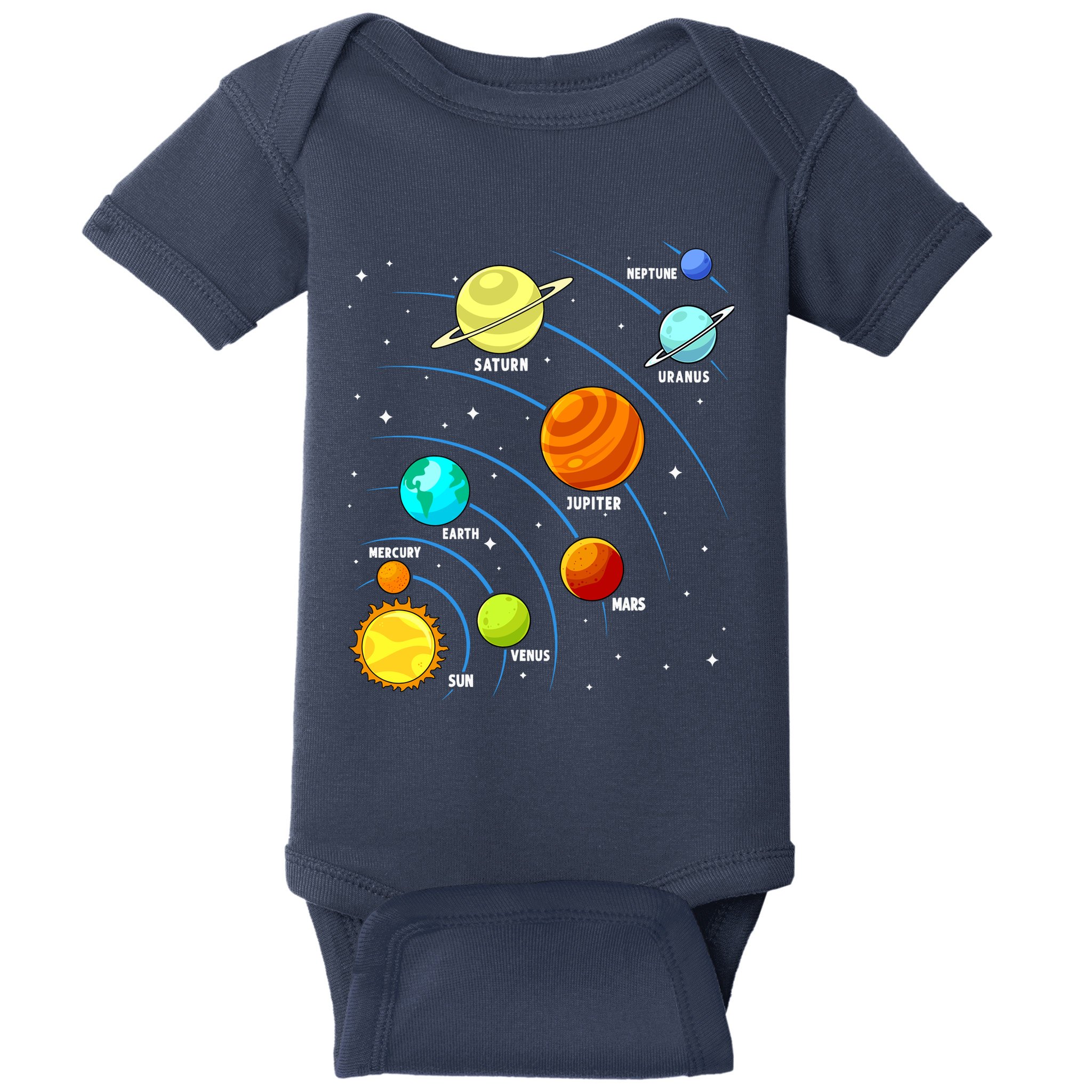 Colorful Planets Solar Systemss Boy Space Science Baby Bodysuit