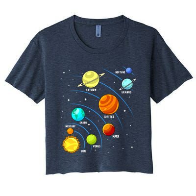 Colorful Planets Solar Systemss Boy Space Science Women's Crop Top Tee