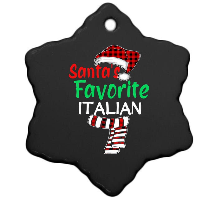 Christmas Pajama Santa Claus Shirt, Santa's Favorite Italian VNeck Ceramic Star Ornament