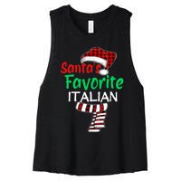 Christmas Pajama Santa Claus Shirt, Santa's Favorite Italian VNeck Women's Racerback Cropped Tank