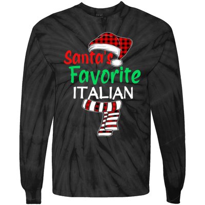 Christmas Pajama Santa Claus Shirt, Santa's Favorite Italian VNeck Tie-Dye Long Sleeve Shirt