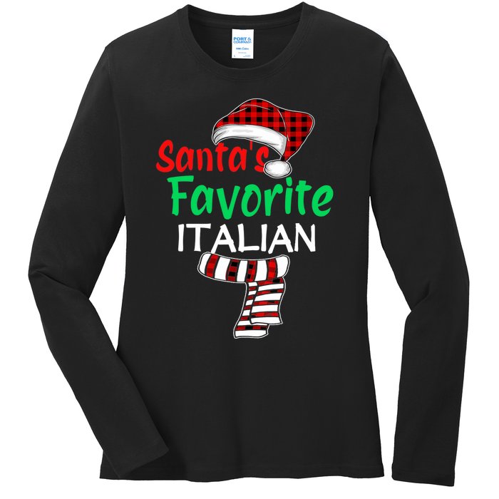 Christmas Pajama Santa Claus Shirt, Santa's Favorite Italian VNeck Ladies Long Sleeve Shirt