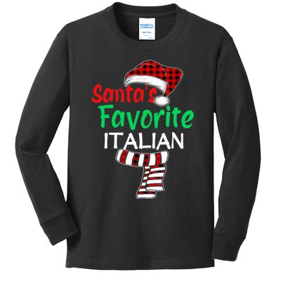 Christmas Pajama Santa Claus Shirt, Santa's Favorite Italian VNeck Kids Long Sleeve Shirt