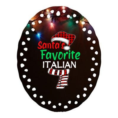 Christmas Pajama Santa Claus Shirt, Santa's Favorite Italian VNeck Ceramic Oval Ornament