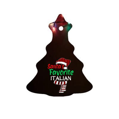 Christmas Pajama Santa Claus Shirt, Santa's Favorite Italian VNeck Ceramic Tree Ornament