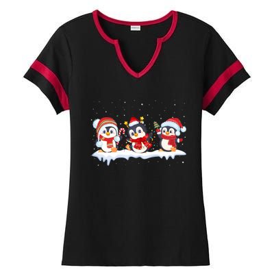 Christmas Penguins Santa Hat Lights Tree Xmas Penguin Lovers Gift Ladies Halftime Notch Neck Tee