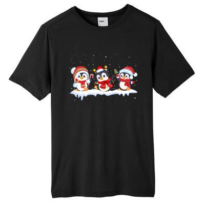 Christmas Penguins Santa Hat Lights Tree Xmas Penguin Lovers Gift Tall Fusion ChromaSoft Performance T-Shirt