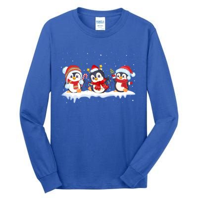 Christmas Penguins Santa Hat Lights Tree Xmas Penguin Lovers Gift Tall Long Sleeve T-Shirt