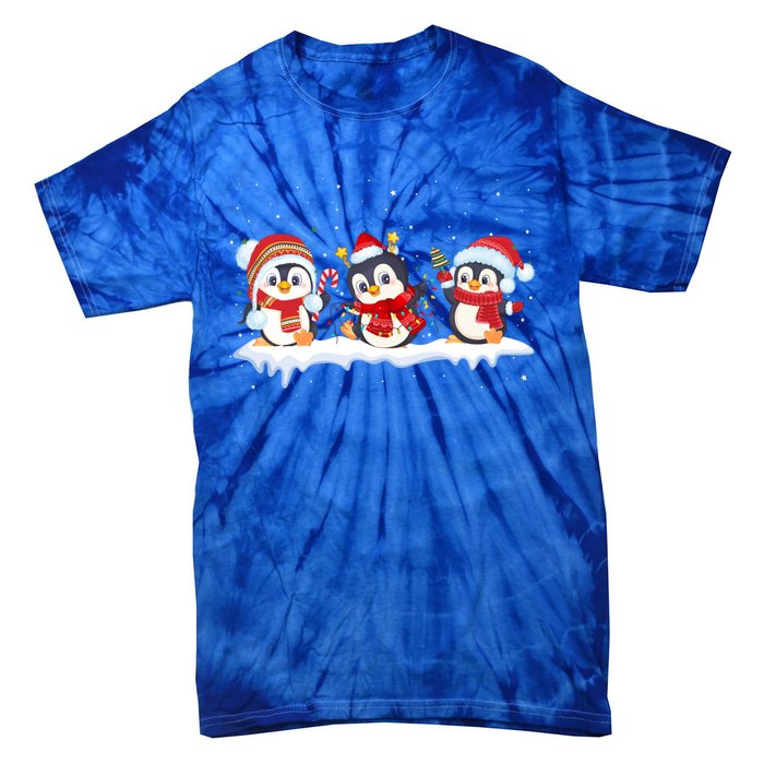 Christmas Penguins Santa Hat Lights Tree Xmas Penguin Lovers Gift Tie-Dye T-Shirt