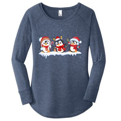 Christmas Penguins Santa Hat Lights Tree Xmas Penguin Lovers Gift Women's Perfect Tri Tunic Long Sleeve Shirt