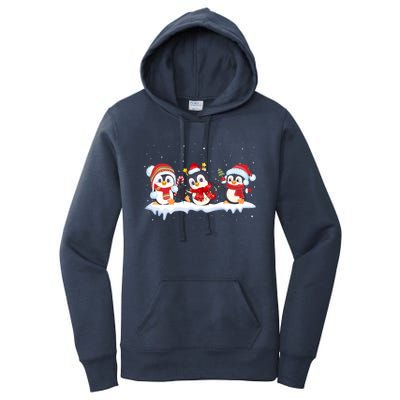 Christmas Penguins Santa Hat Lights Tree Xmas Penguin Lovers Gift Women's Pullover Hoodie