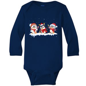 Christmas Penguins Santa Hat Lights Tree Xmas Penguin Lovers Gift Baby Long Sleeve Bodysuit