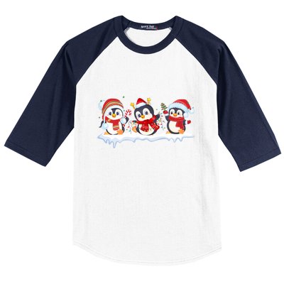 Christmas Penguins Santa Hat Lights Tree Xmas Penguin Lovers Gift Baseball Sleeve Shirt