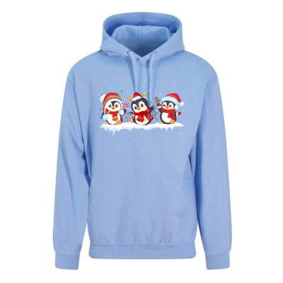 Christmas Penguins Santa Hat Lights Tree Xmas Penguin Lovers Gift Unisex Surf Hoodie