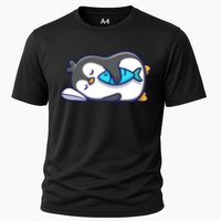 Cute Penguin Sleeping With Fish Cooling Performance Crew T-Shirt