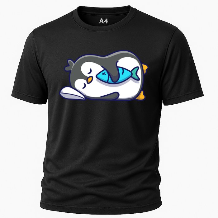 Cute Penguin Sleeping With Fish Cooling Performance Crew T-Shirt